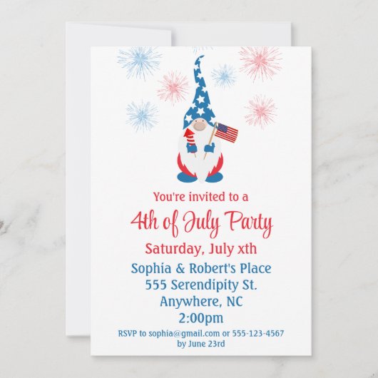 Gelukkig juli 4th Leuke Gnome Vuurwerk Kaart (Voorkant)
