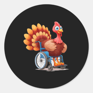 Gelukkig kalkoenpak in rolstoel voor Thanksgiving Ronde Sticker