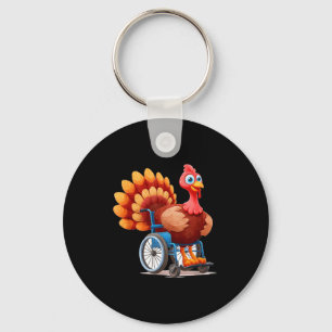 Gelukkig kalkoenpak in rolstoel voor Thanksgiving Sleutelhanger