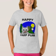 Gelukkig Kamp Spin Funge Camping Cartoon Kat T-shi