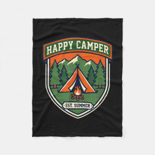 Gelukkig kampeerder badge tent berg kampvuur vinta fleece deken