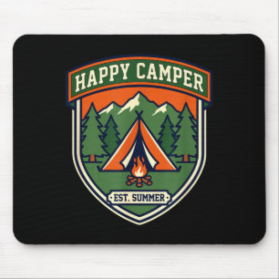 Gelukkig kampeerder badge tent berg kampvuur vinta muismat