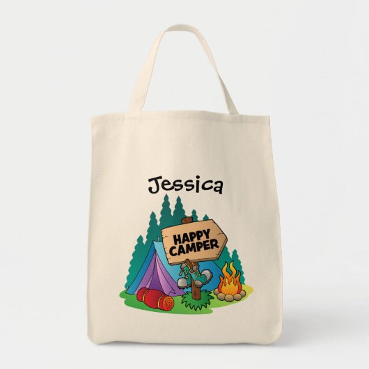 Gelukkig Kampeerder Budgettas Tote Bag (Voorkant)