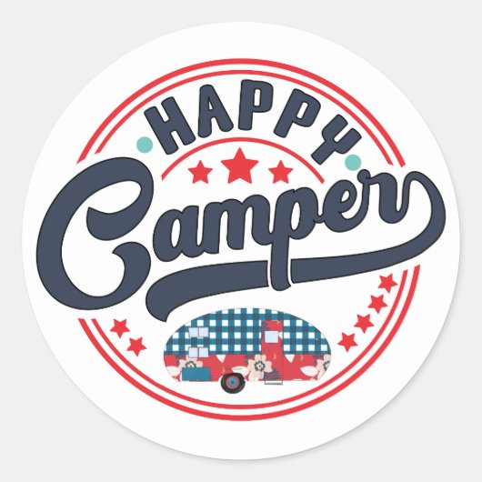 Gelukkig kampeerder RV Ronde Sticker (Voorkant)