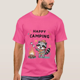 Gelukkig Kamperende Wasbeer Schattig Kampvuur vrie T-shirt