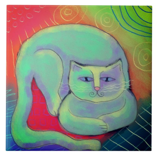 Gelukkig Kat Abstract digitaal schilderen Tegeltje (Voorkant)