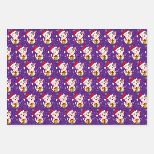 Gelukkig Kat Kerst Wrapping Papier Set van 3 Inpakpapier Vel (Voorkant 2)