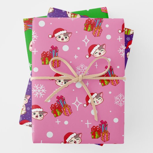 Gelukkig Kat Kerst Wrapping Papier Set van 3 Inpakpapier Vel (In situ)