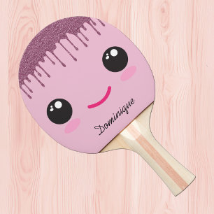 Gelukkig Kawaii Gezicht Nep Glitter Aanpasbare Naa Tafeltennisbatje