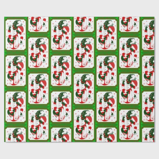 gelukkig kerstblad krampus santa inpakpapier (Vlak)
