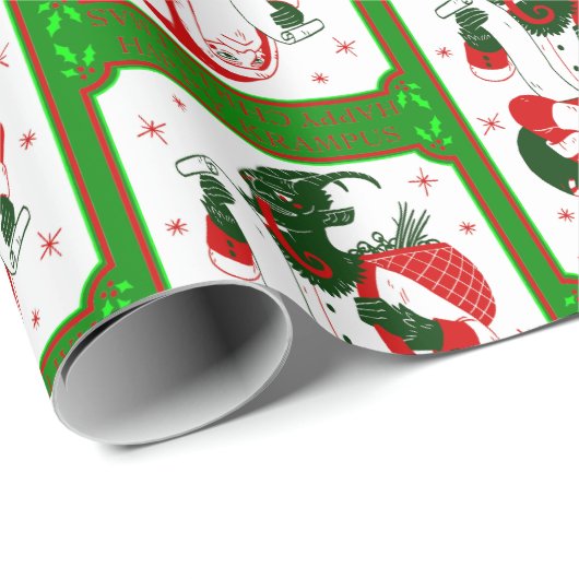 gelukkig kerstblad krampus santa inpakpapier (Rol Hoek)