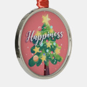 Gelukkig kerstboomroze karton metalen ornament (Rechts)