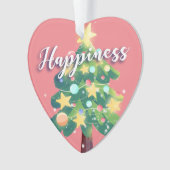 Gelukkig kerstboomroze karton ornament (voorkant)