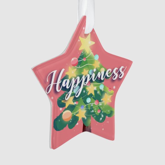 Gelukkig kerstboomroze karton ornament (voorkant)