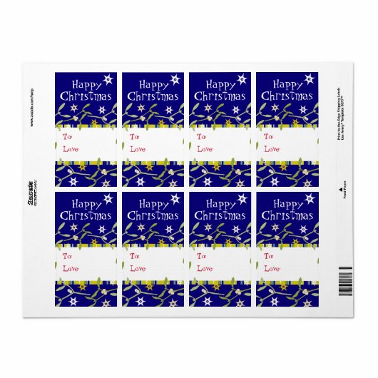 Gelukkig kerstcadeautje label blauw (naar/uit) (Full Sheet)