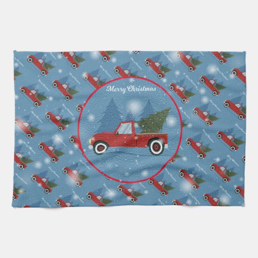 Gelukkig kerstcadeautje met prettige kerstcadeautj theedoek (Horizontaal)