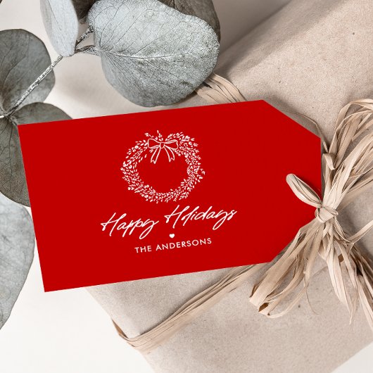 Gelukkig Kerstdiner Minimalistische Krans Persoonl Cadeaulabel