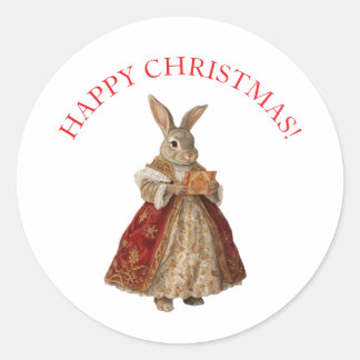 GELUKKIG KERSTFEES KERSTKONIJN RONDE STICKER