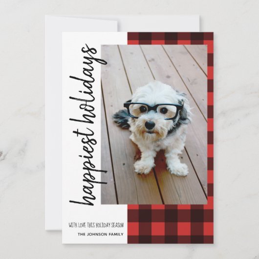 Gelukkig kerstfeest 1 foto Red Black Buffalo Pset Feestdagenkaart (Voorkant)
