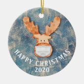 Gelukkig kerstfeest 2020 grappig deer met gezichts keramisch ornament (Voorkant)