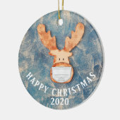 Gelukkig kerstfeest 2020 grappig deer met gezichts keramisch ornament (Links)