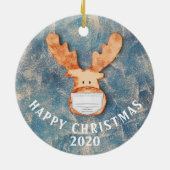 Gelukkig kerstfeest 2020 grappig deer met gezichts keramisch ornament (Achterkant)