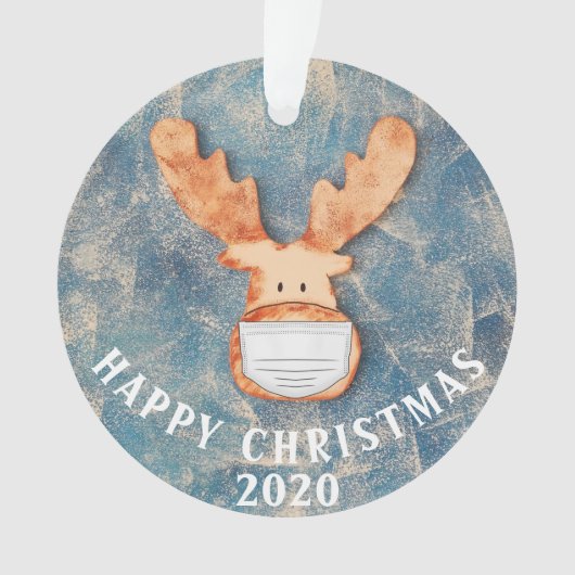 Gelukkig kerstfeest 2020 grappig deer met gezichts ornament (voorkant)