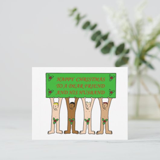 Gelukkig kerstfeest Beste vriend en zijn man. Briefkaart (Staand voorkant)