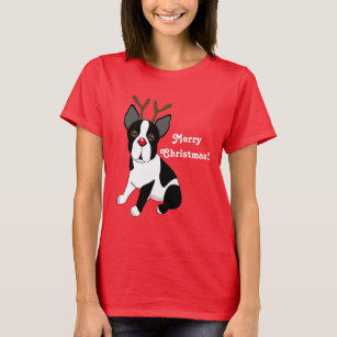 Gelukkig kerstfeest! Boston Terrier Reindeer Dog T-shirt
