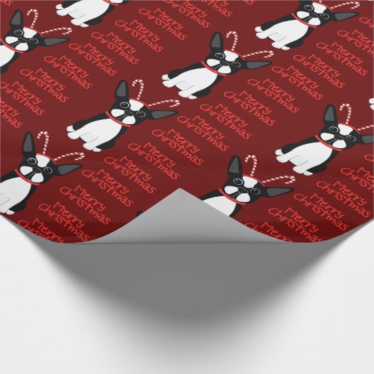 Gelukkig kerstfeest! Boston Terrier Wrapping Paper Cadeaupapier (Hoek)