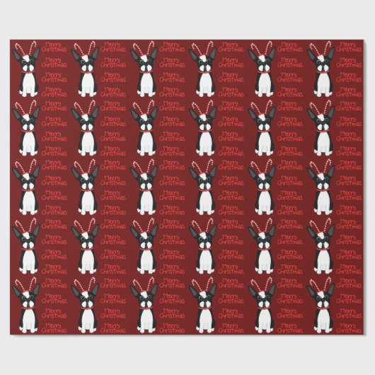 Gelukkig kerstfeest! Boston Terrier Wrapping Paper Cadeaupapier (Vlak)