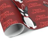 Gelukkig kerstfeest! Boston Terrier Wrapping Paper Cadeaupapier (Rol Hoek)