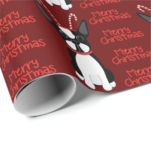 Gelukkig kerstfeest! Boston Terrier Wrapping Paper Cadeaupapier (Rol Hoek)