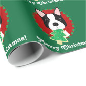 Gelukkig kerstfeest! Boston Terrier Wrapping Paper Cadeaupapier (Rol Hoek)