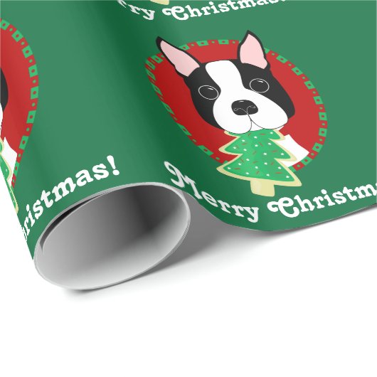 Gelukkig kerstfeest! Boston Terrier Wrapping Paper Cadeaupapier (Rol Hoek)