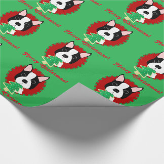 Gelukkig kerstfeest! Boston Terrier Wrapping Paper Cadeaupapier