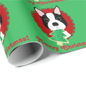 Gelukkig kerstfeest! Boston Terrier Wrapping Paper Cadeaupapier (Rol Hoek)