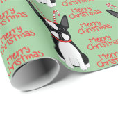Gelukkig kerstfeest! Boston Terrier Wrapping Paper Cadeaupapier (Rol Hoek)