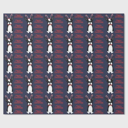 Gelukkig kerstfeest! Boston Terrier Wrapping Paper Cadeaupapier (Vlak)