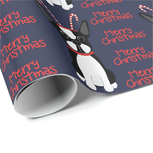 Gelukkig kerstfeest! Boston Terrier Wrapping Paper Cadeaupapier (Rol Hoek)