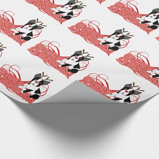 Gelukkig kerstfeest! Boston Terrier Wrapping Paper Cadeaupapier (Hoek)