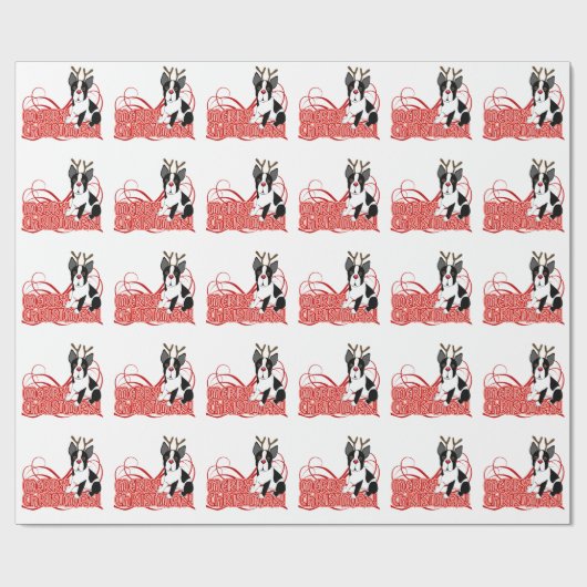 Gelukkig kerstfeest! Boston Terrier Wrapping Paper Cadeaupapier (Vlak)