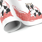 Gelukkig kerstfeest! Boston Terrier Wrapping Paper Cadeaupapier (Rol Hoek)
