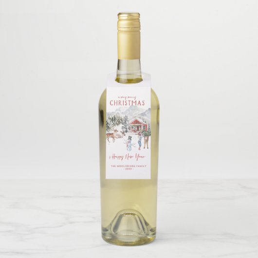 Gelukkig kerstfeest | Cozy Rustic Cabin Holiday Flessenhanger (Op fles)