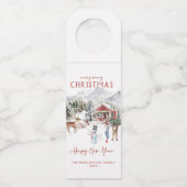 Gelukkig kerstfeest | Cozy Rustic Cabin Holiday Flessenhanger (Voorkant)