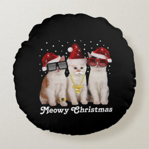 Gelukkig kerstfeest Cute Cat met Santa Claus Rond Kussen