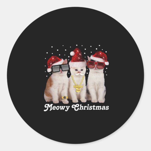 Gelukkig kerstfeest | Cute Cat met Santa Claus Ronde Sticker (Voorkant)
