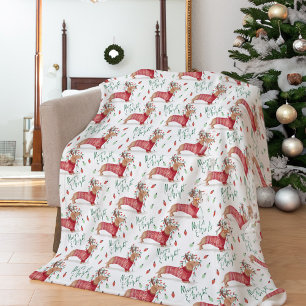 Gelukkig kerstfeest   Dachshund Dog-kerstkeuken Fleece Deken