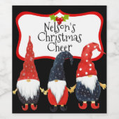 Gelukkig kerstfeest drie Elves Eigen Wijnlabel Wijn Etiket (Enkel label)