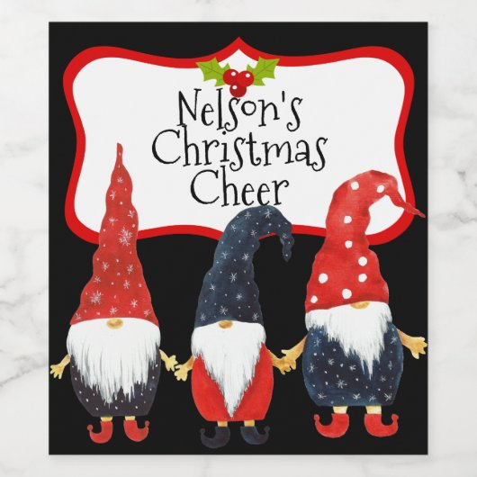 Gelukkig kerstfeest drie Elves Eigen Wijnlabel Wijn Etiket (Enkel label)
